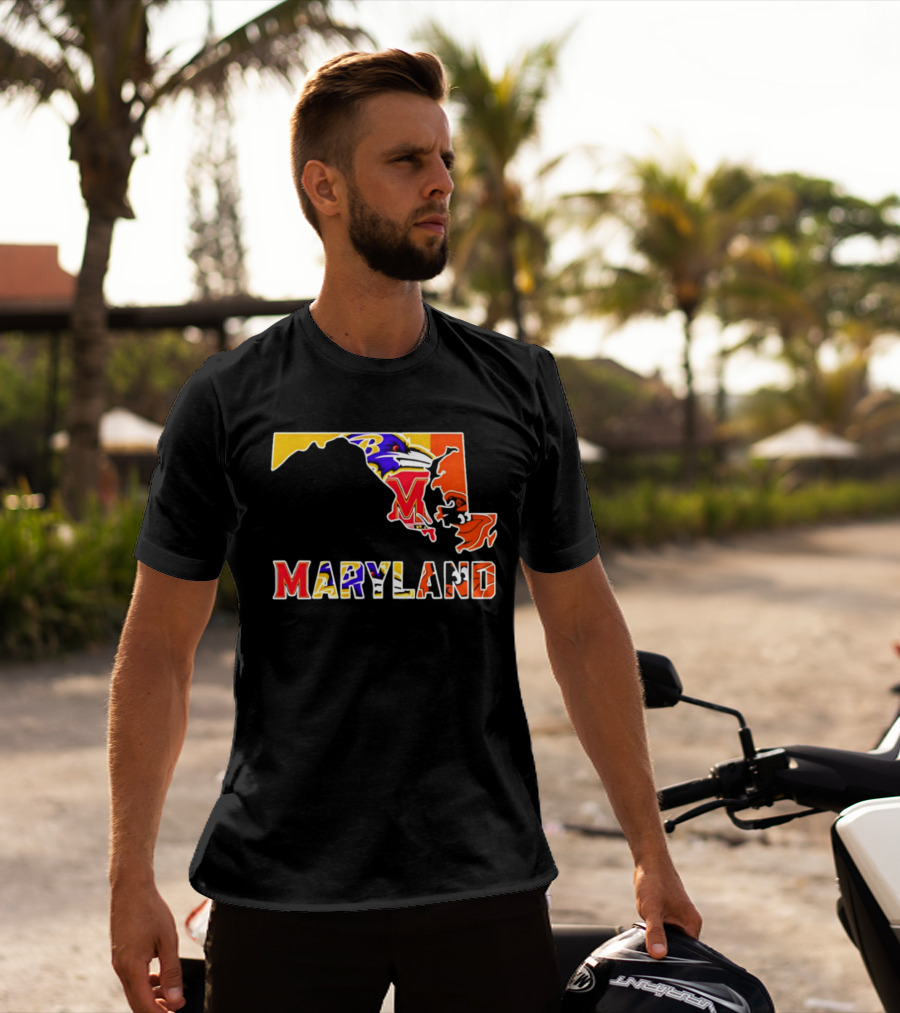 Maryland Ravens Terps State Map Sports Team Collage T-Shirt