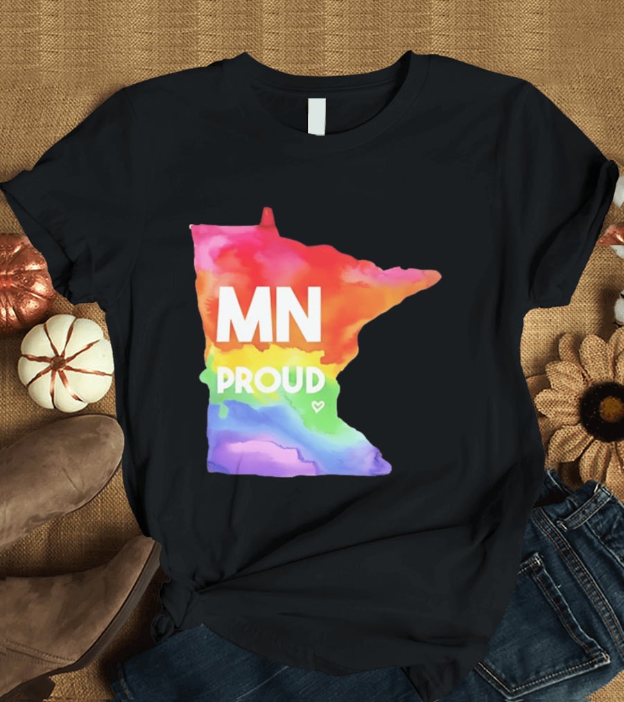 MN Proud Rainbow Heart Minnesota Map T-Shirt