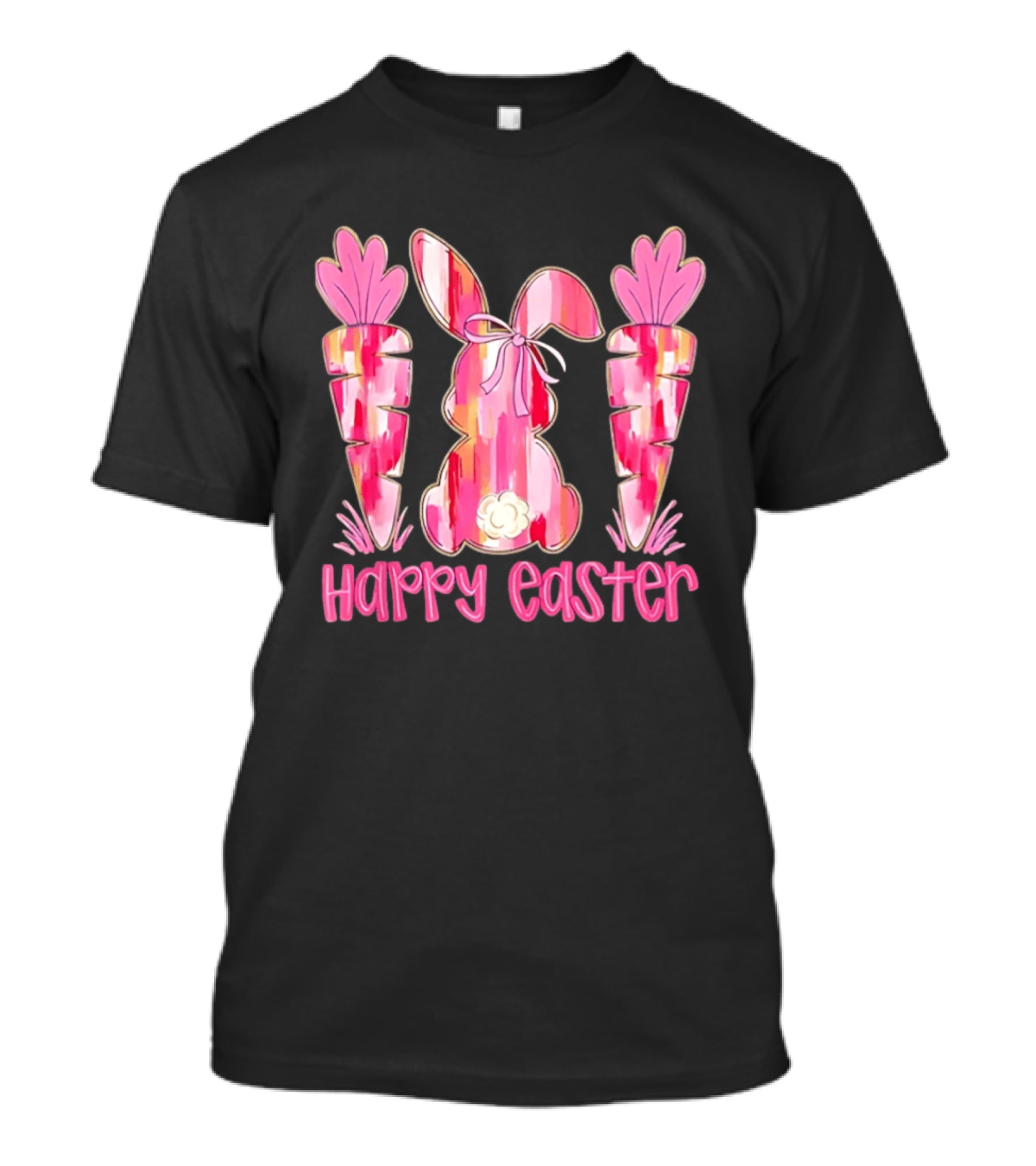 Pink Brushstroke Bunny Carrot Happy Easter T-Shirt