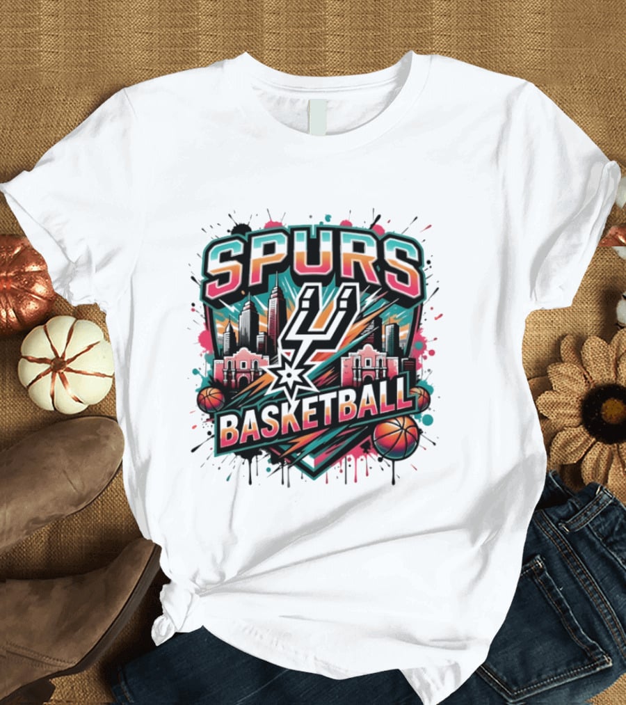 San Antonio Spurs Fiesta Skyline Basketball T-Shirt