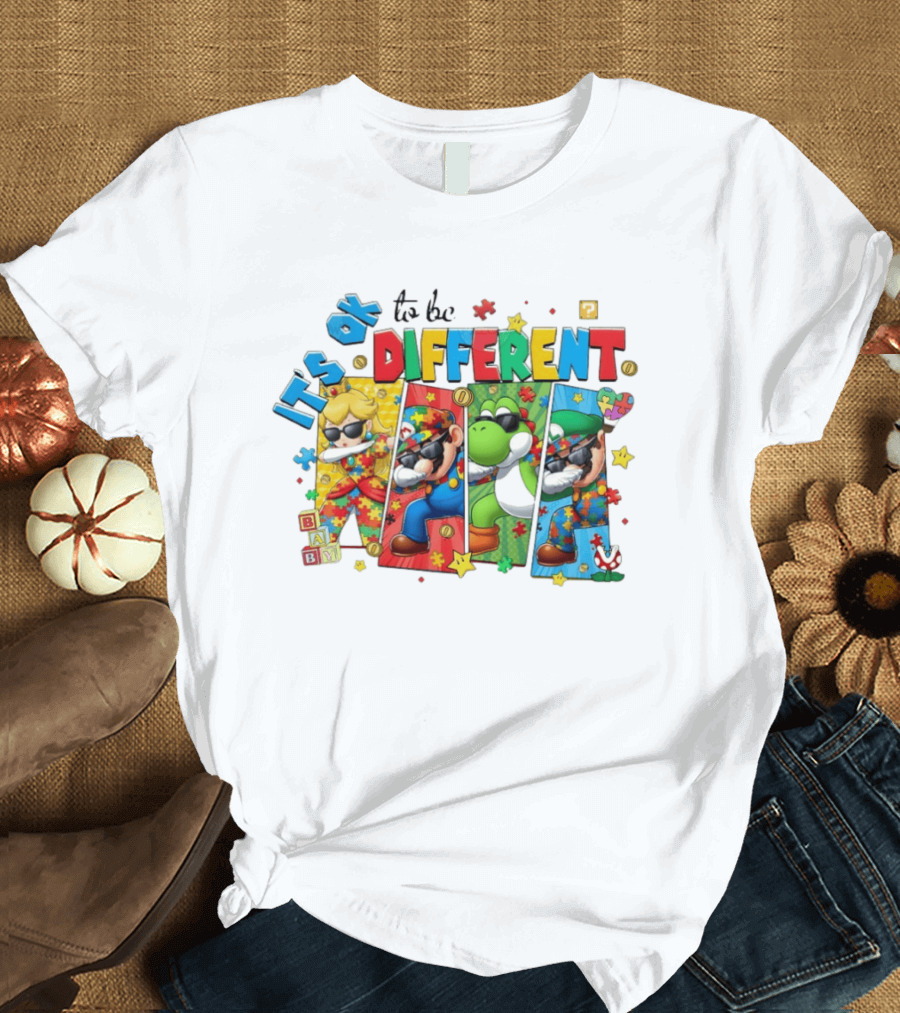 It's Okay To Be Different Mario Super Autism Characters Puzzle T-Shirt