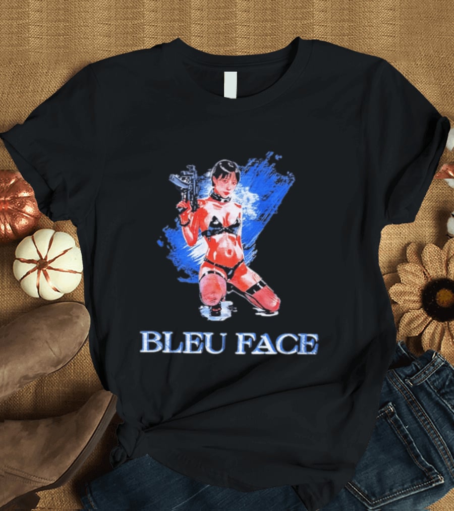 Bleu Face Anime Girl With Gun And Blue Brushstroke T-Shirt