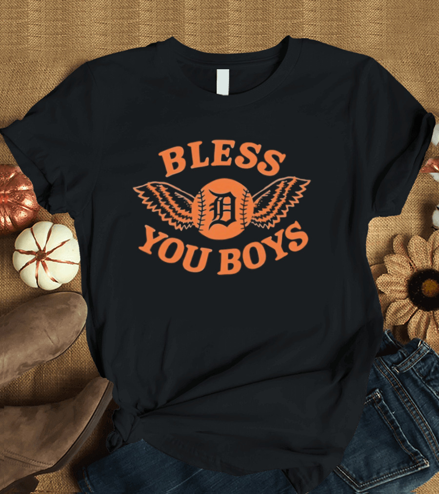 Detroit Tigers D Logo Bless You Boys Wings T-Shirt