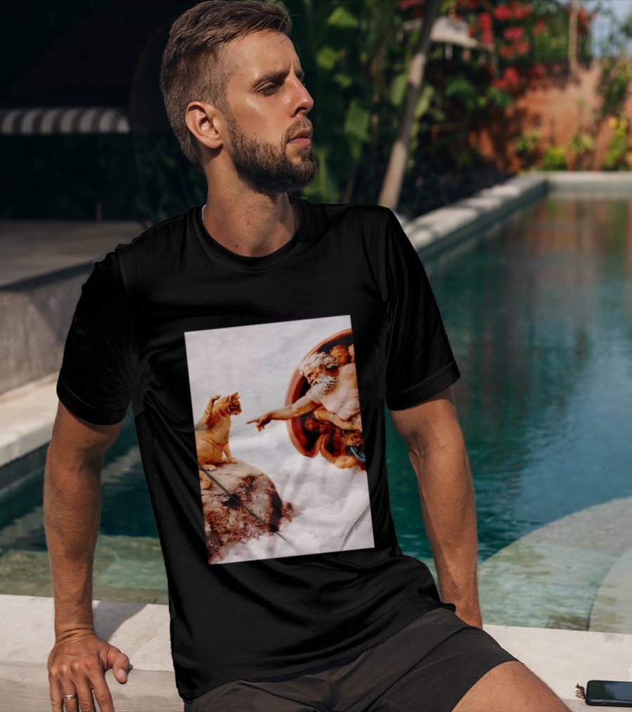 The Creation Of Cat Michelangelo Parody Cats Touching Paws T-Shirt