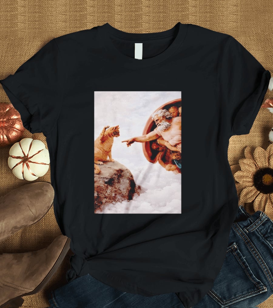 The Creation Of Cat Michelangelo Parody Cats Touching Paws T-Shirt