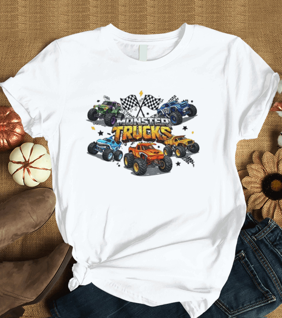 Monster Trucks Racing Checkered Flags Adventure T-Shirt