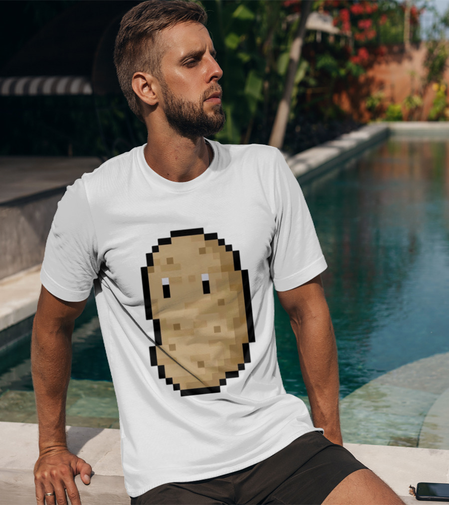 Pixelated Potato Meme Block Style Retro Gaming Humor T-Shirt
