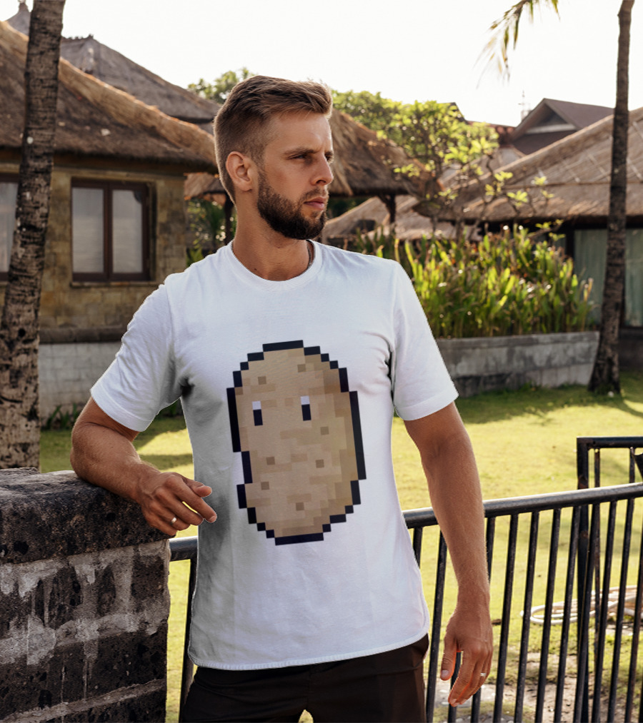 Pixelated Potato Meme Block Style Retro Gaming Humor T-Shirt