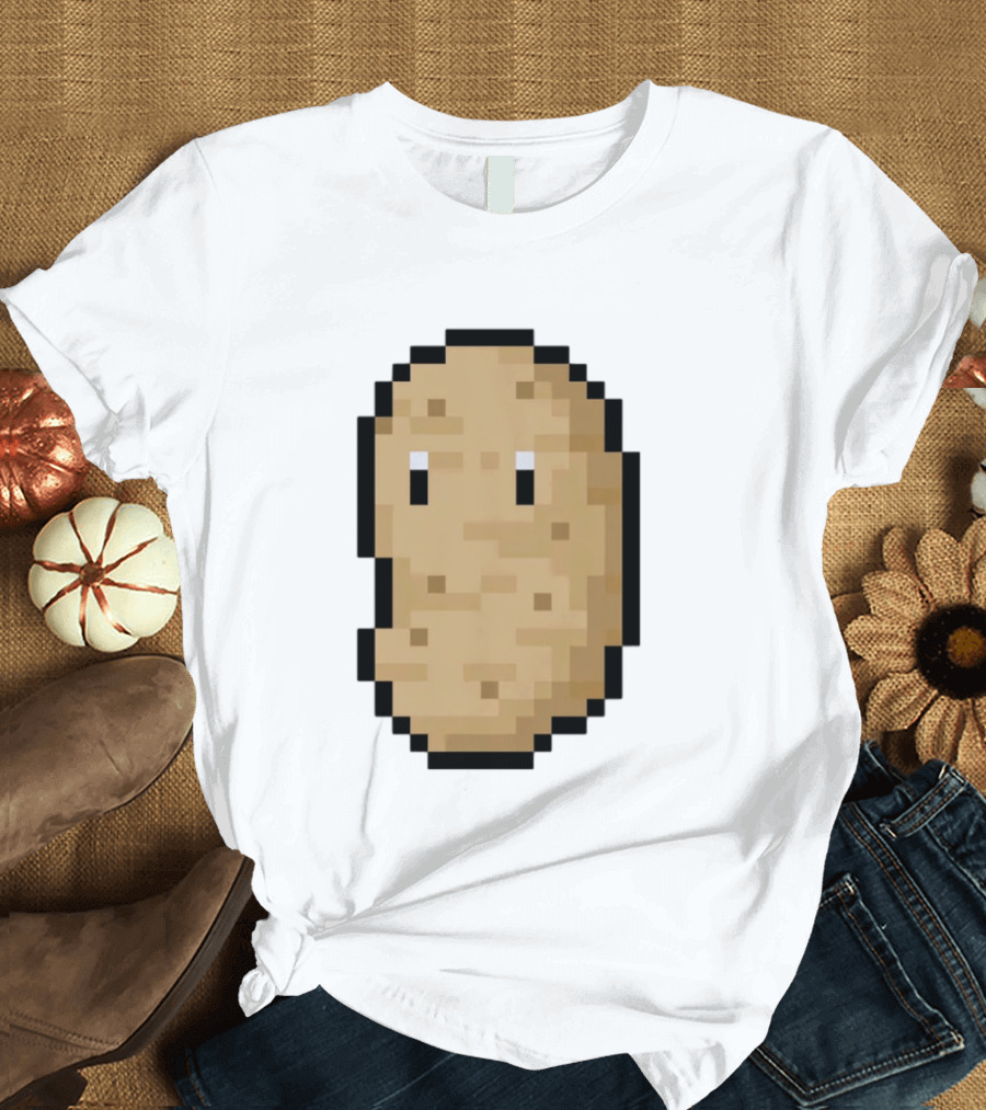 Pixelated Potato Meme Block Style Retro Gaming Humor T-Shirt