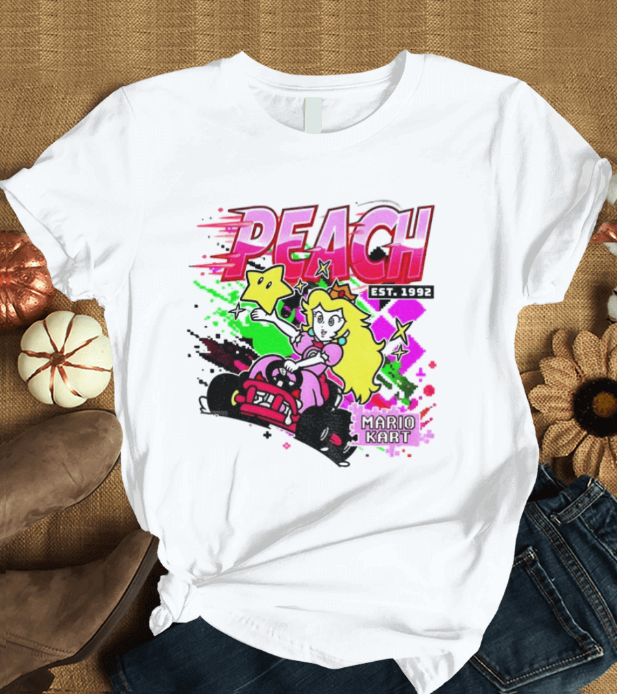 Peach Mario Kart Princess Riding With Star Power Est 1992 T-Shirt
