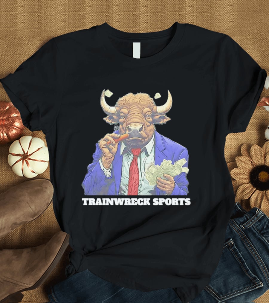 Bison Trainwreck Sports Business Suit Dollar Bills Cigar T-Shirt