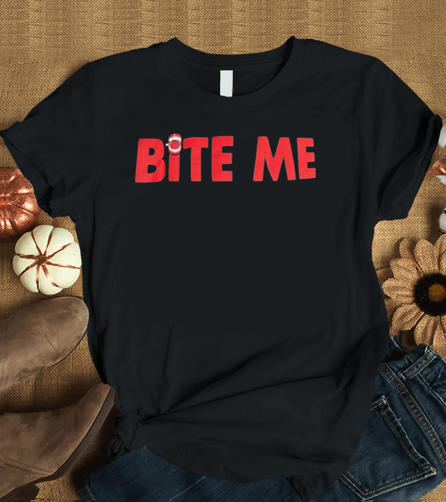 Bite Me Halloween Vampire Teeth Red Letters T-Shirt