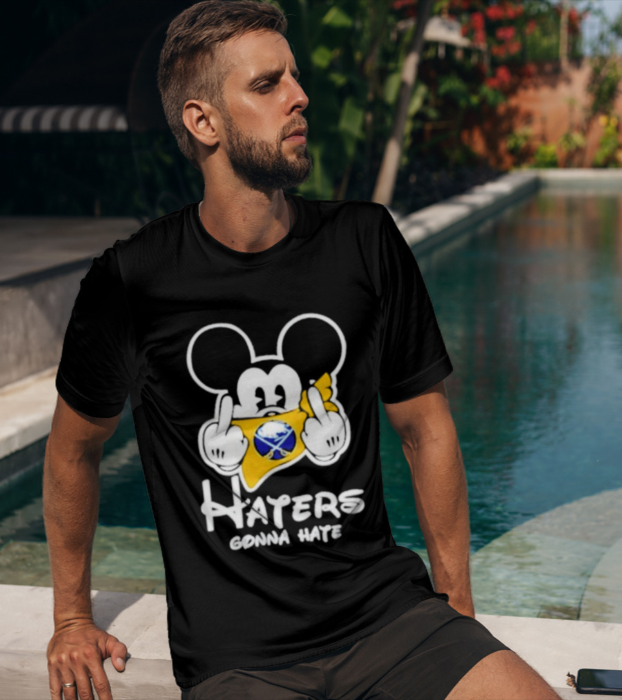 Buffalo Sabres Mickey Haters Gonna Hate Middle Finger Hockey Fan T-Shirt