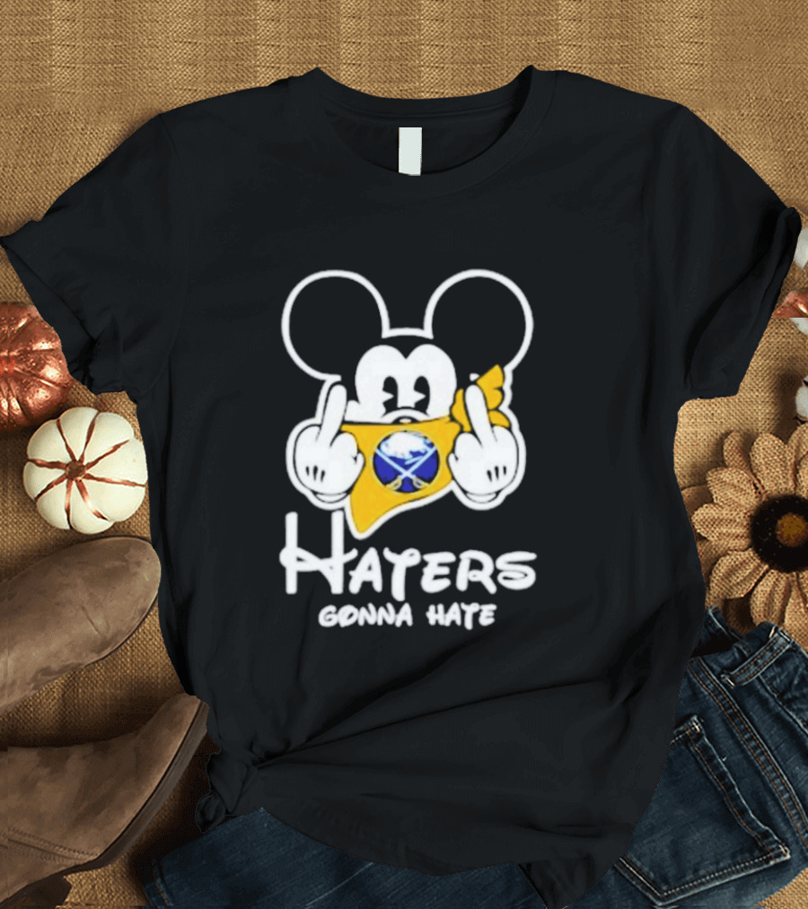 Buffalo Sabres Mickey Haters Gonna Hate Middle Finger Hockey Fan T-Shirt