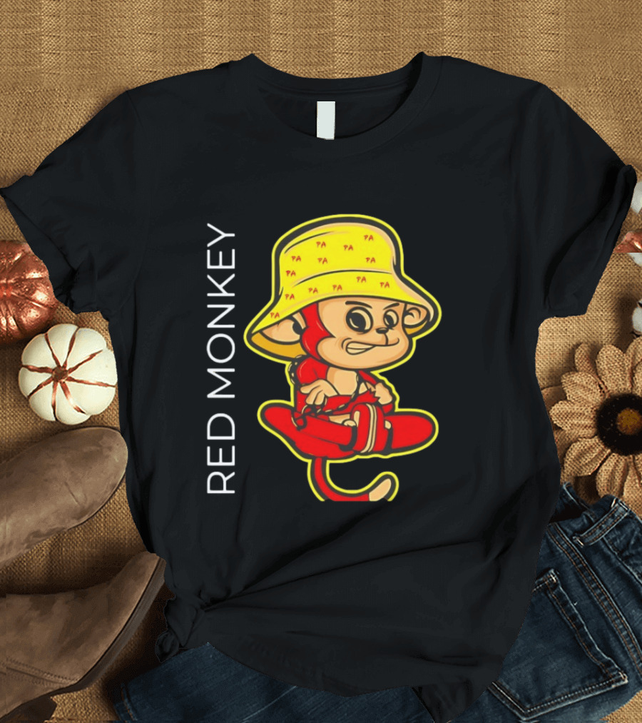 PA Red Monkey Cartoon With Yellow Hat T-Shirt