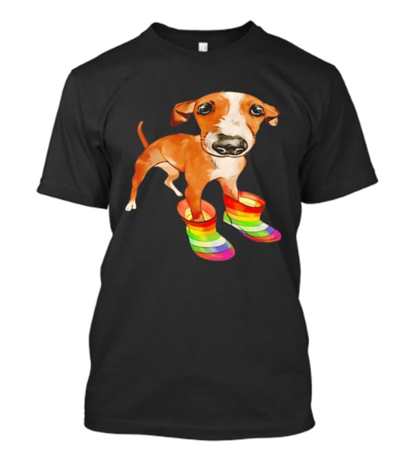 Doggie Rainbow Rainboots Puppy In Colorful Boots T-Shirt