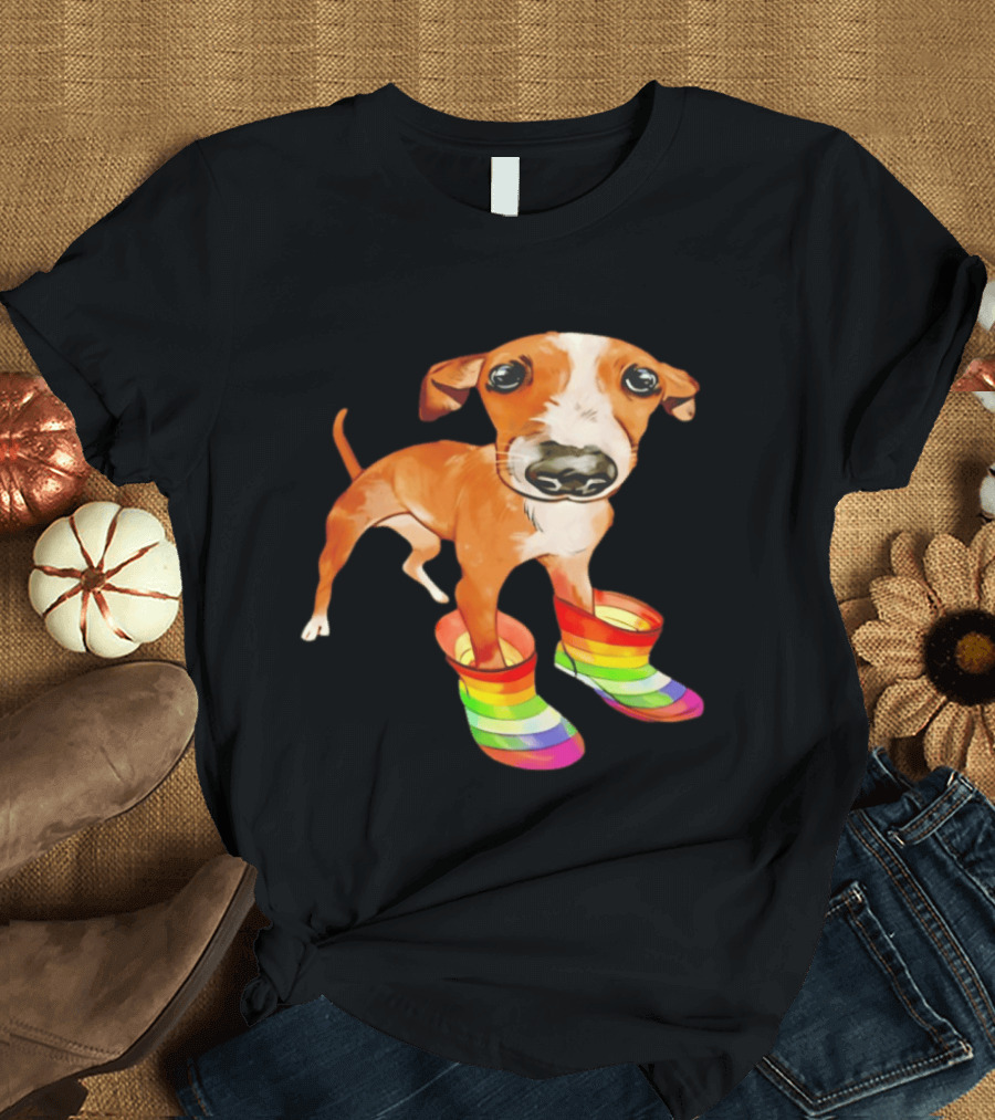 Doggie Rainbow Rainboots Puppy In Colorful Boots T-Shirt