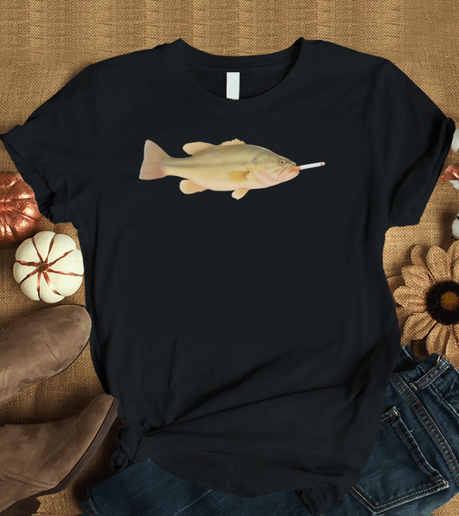 Fish Smoking Cigarette Novelty Humor T-Shirt