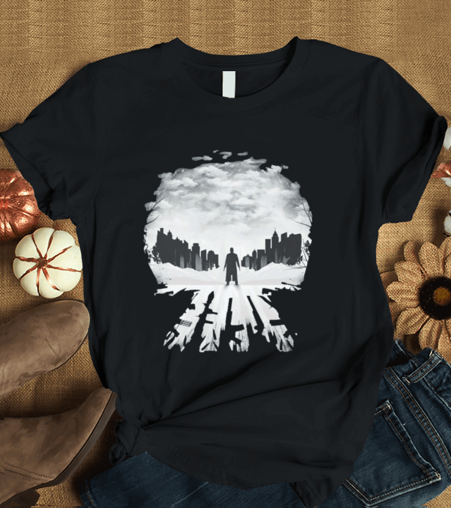 Punisher One Last Kill Urban Silhouette Black And White T-Shirt