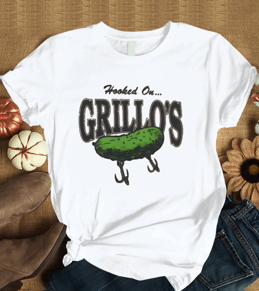 Hooked On Grillo's Pickle Green Fishing Hooks T-Shirt