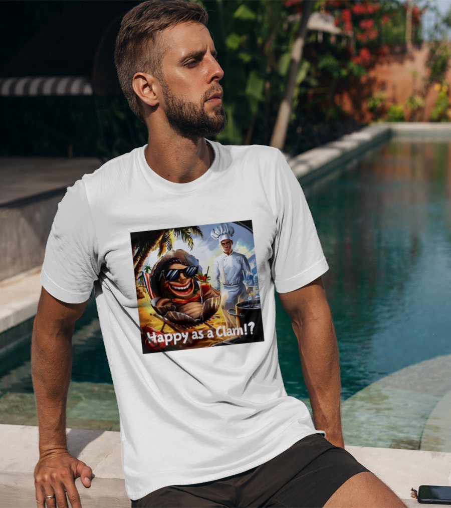 Happy As A Clam Beach Cartoon Chef Cooking Vacation Vibes T-Shirt