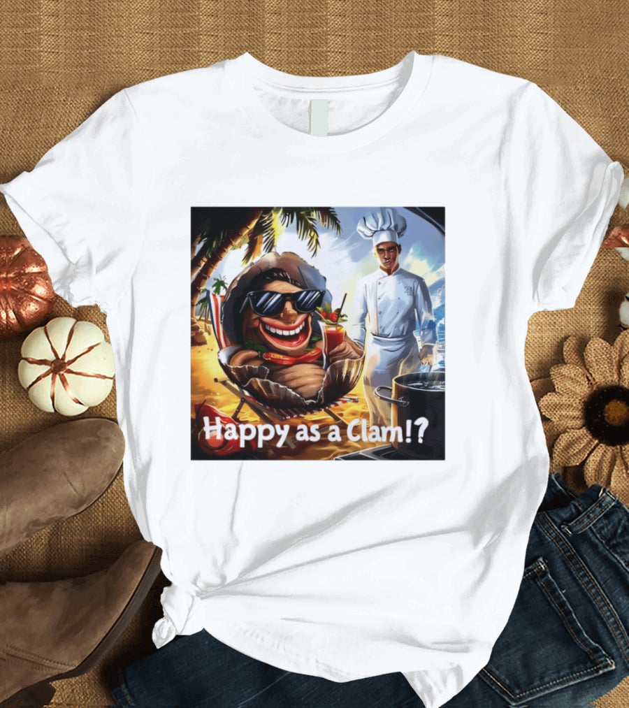 Happy As A Clam Beach Cartoon Chef Cooking Vacation Vibes T-Shirt
