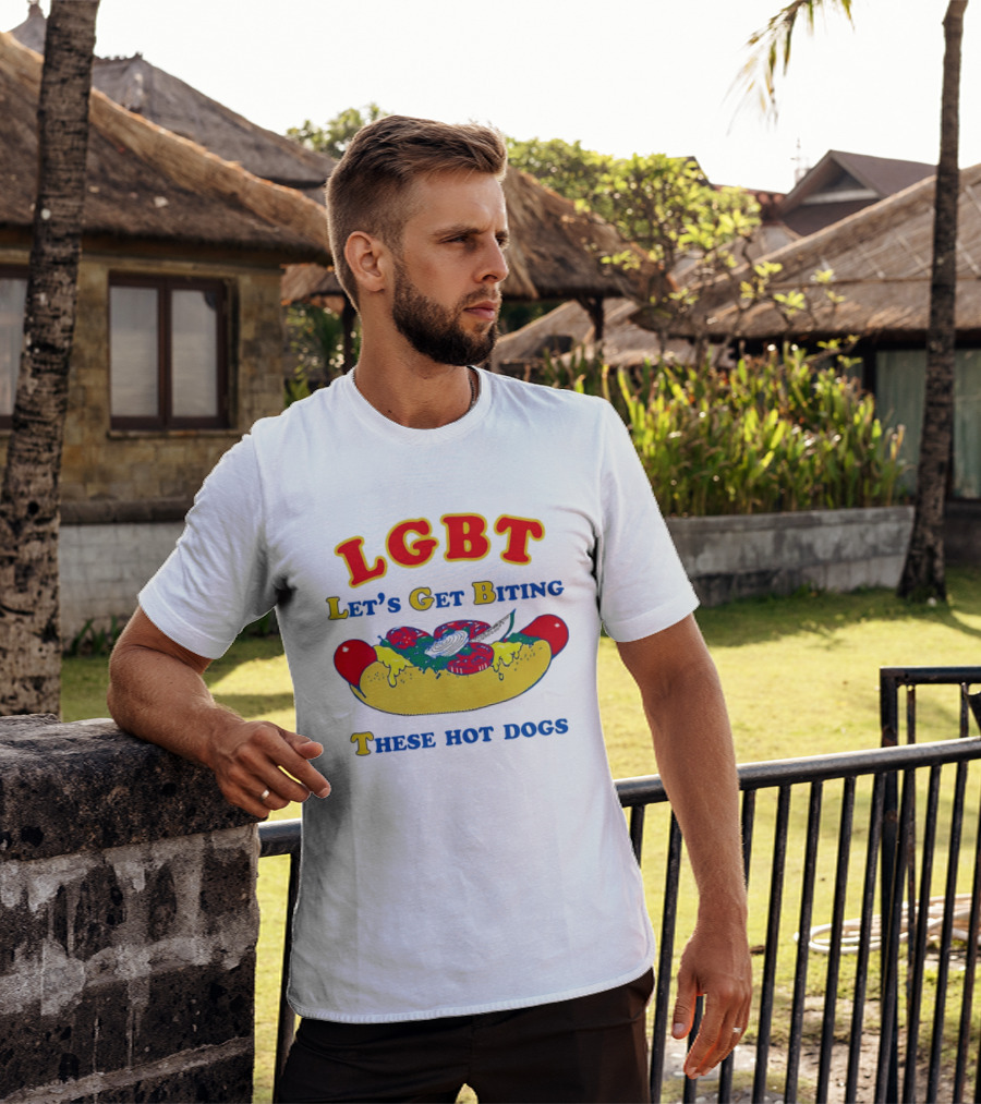 LGBT Let's Get Biting These Hot Dogs Playful Humor T-Shirt