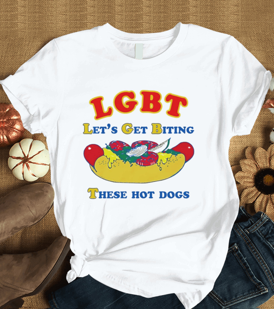 LGBT Let's Get Biting These Hot Dogs Playful Humor T-Shirt