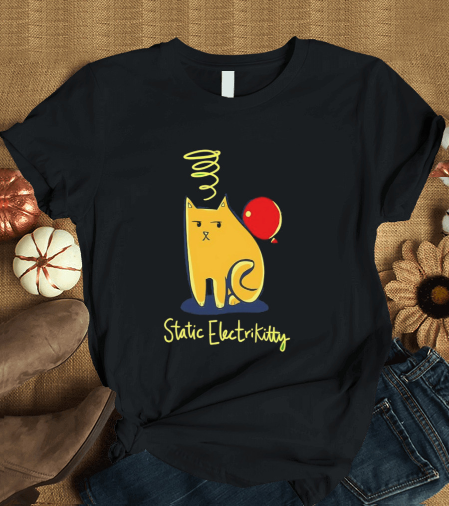 Static Electricity Cat Balloon Fun T-Shirt