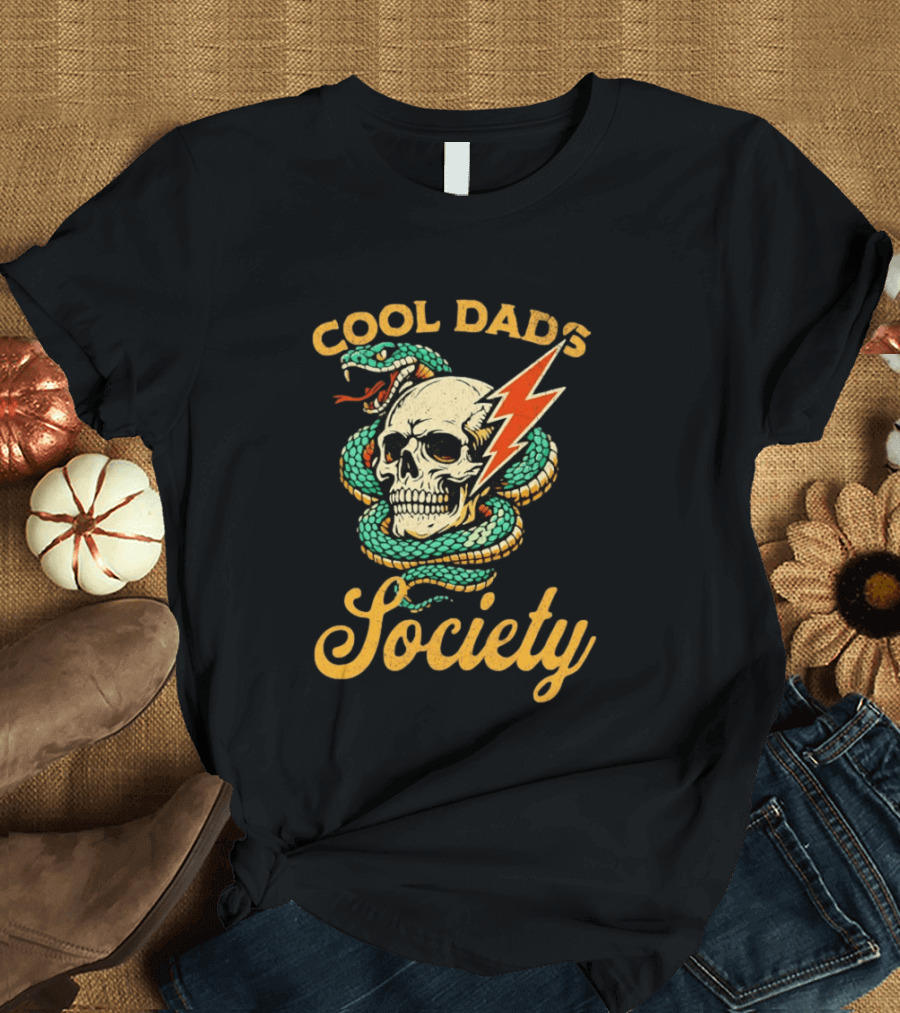 Cool Dads Society Skull Snake Lightning Bolt T-Shirt