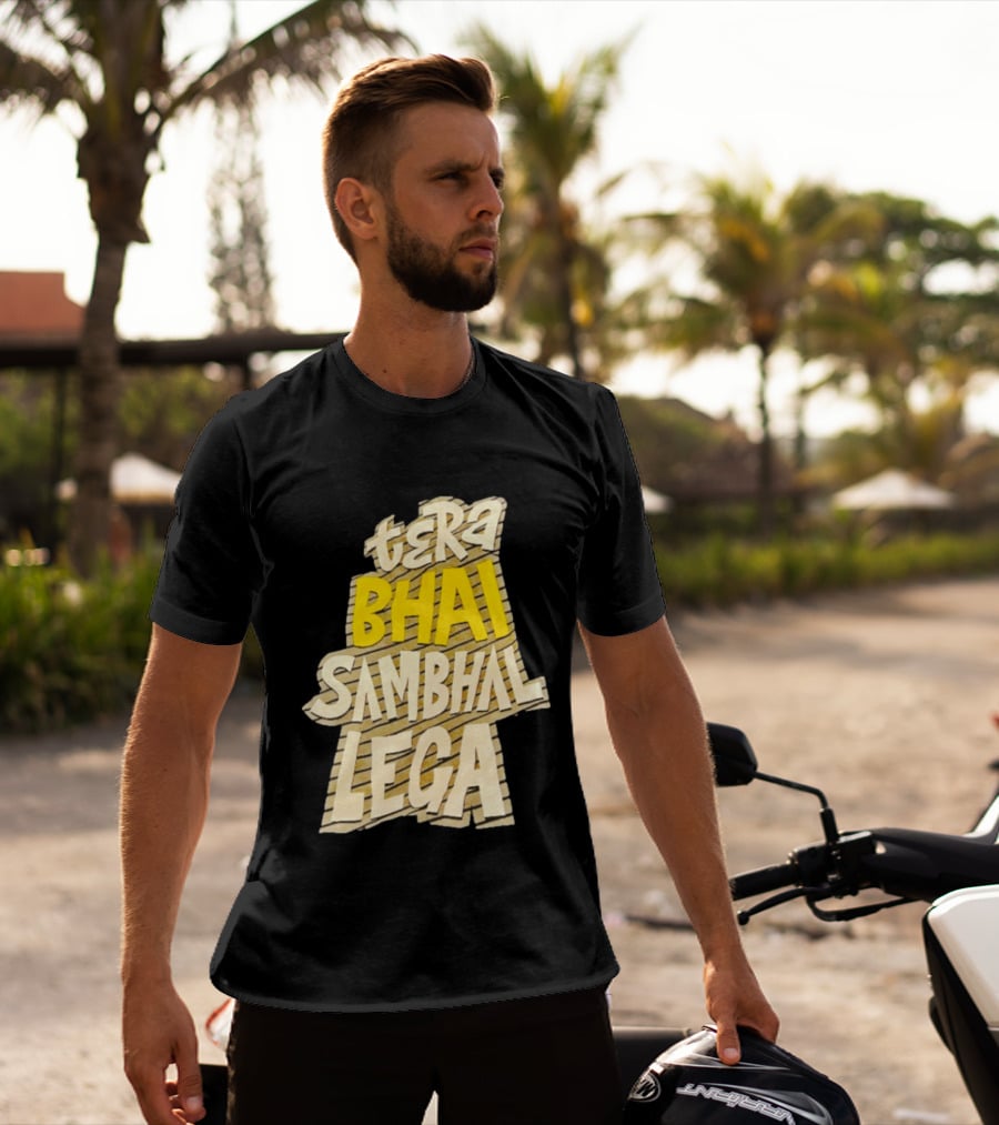 Tera Bhai Sambhal Lega Bold Yellow White T-Shirt