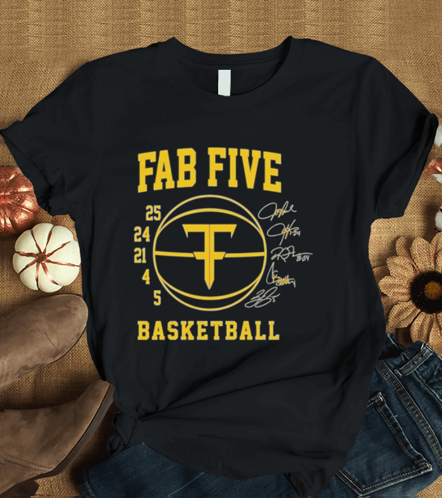 FAB FIVE 25 24 21 4 5 Basketball Signatures T-Shirt