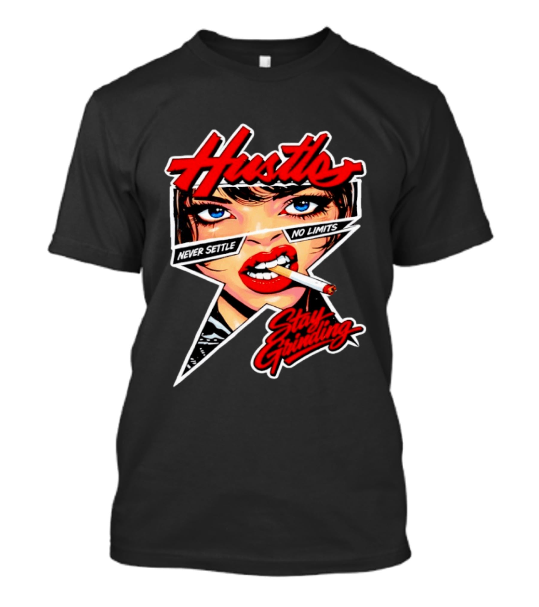 Hustle Never Settle No Limits Stay Grinding Girl Smoking T-Shirt
