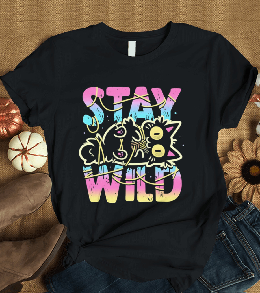 Stay Wild Wrapped in Chaos Cat Bound in Nonsense Blessed with Menace T-Shirt