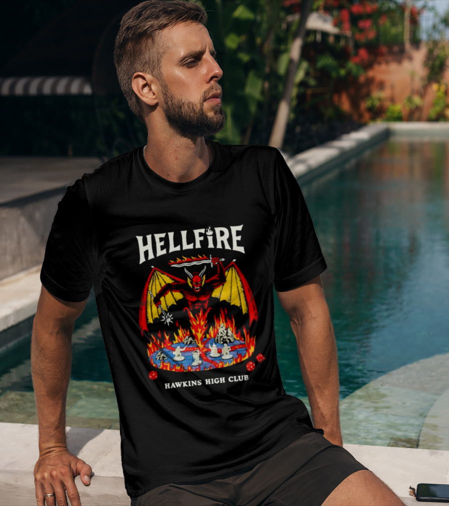 Hellfire Hawkins High Club Demon With Flames And Dice T-Shirt