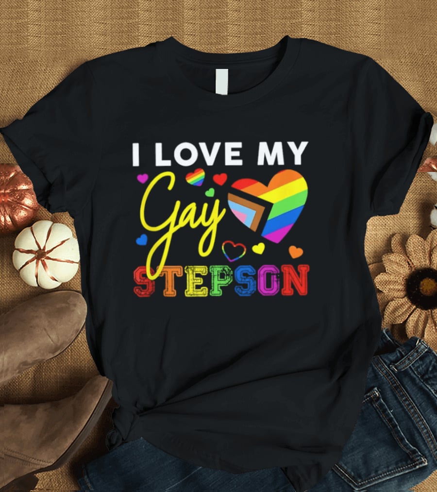I Love My Gay Stepson LGBT Pride Rainbow Heart T-Shirt