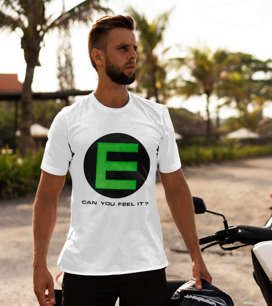E Can You Feel It Green Block Letter T-Shirt