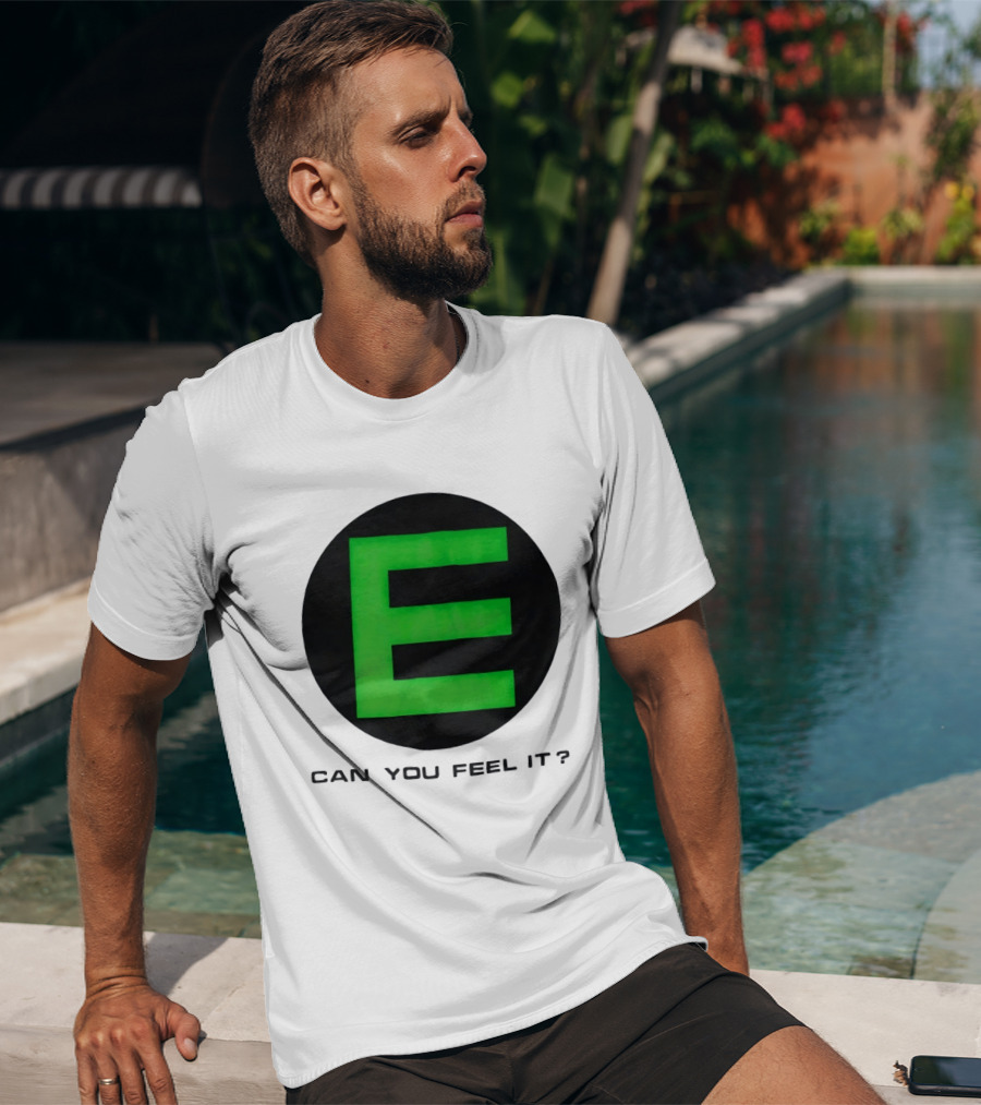 E Can You Feel It Green Block Letter T-Shirt