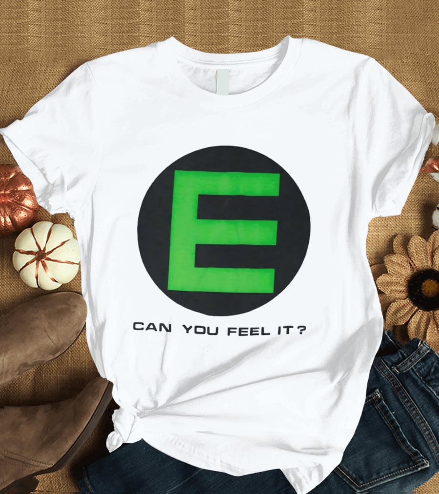 E Can You Feel It Green Block Letter T-Shirt