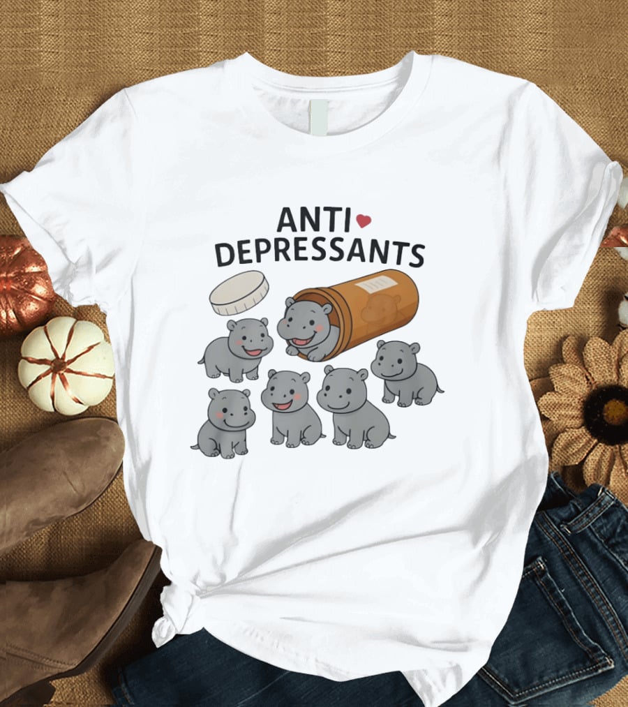 Hippos Anti Depressants Cute Cartoon Prescription Bottle T-Shirt