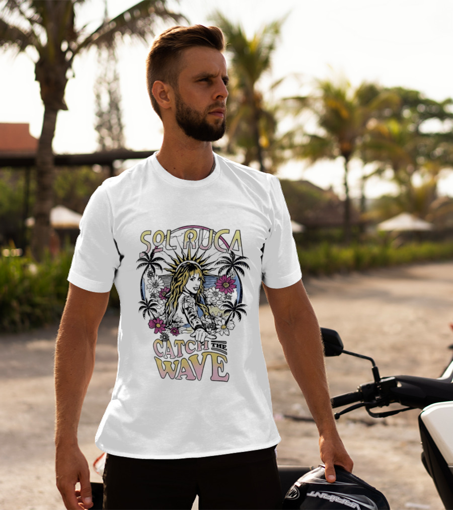 Sol Ruca Catch The Wave Tropical Surfer Theme With Floral And Palm Tree T-Shirt