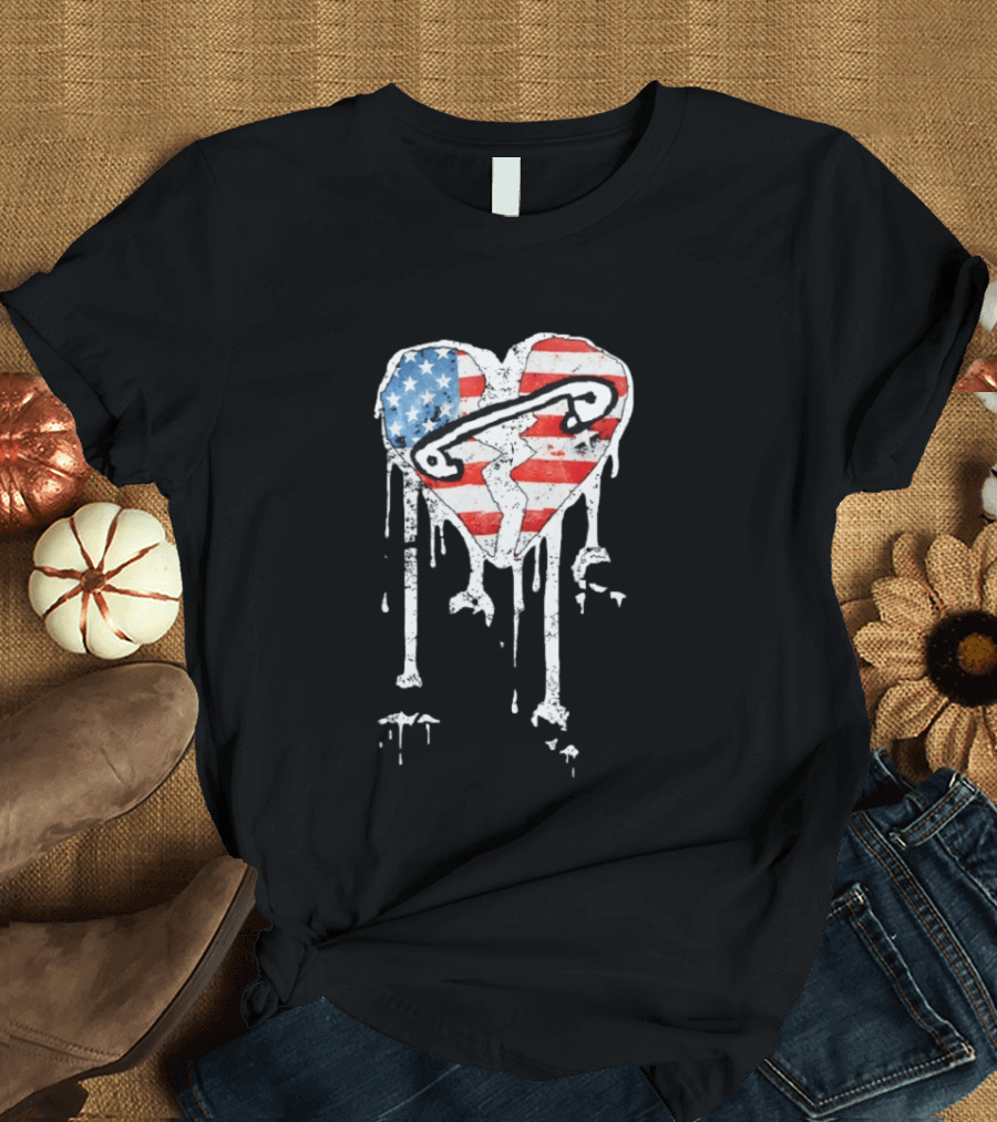 5 Seconds Of Summer Pinned Heart American Flag Band Fan T-Shirt