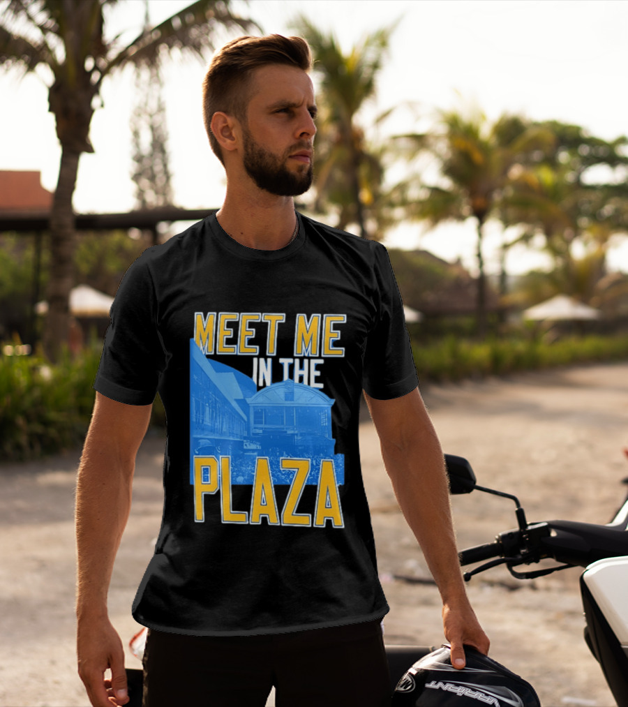 Meet Me In The Plaza Urban Architecture Blue And Yellow T-Shirt