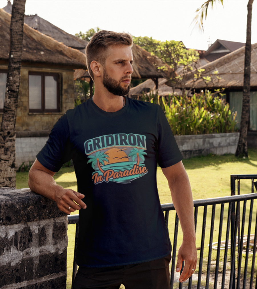 Gridiron In Paradise Tropical Sunset Palm Trees T-Shirt