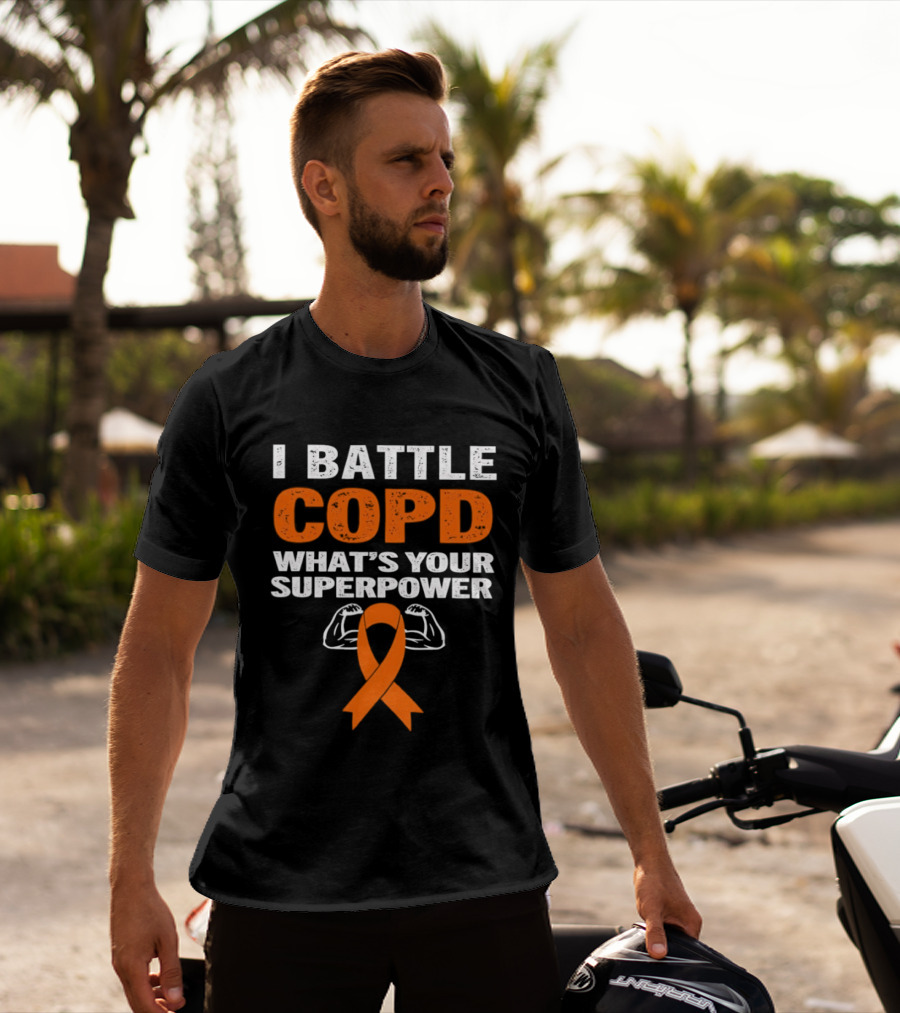 I Battle COPD What's Your Superpower Orange Ribbon Muscle Arms T-Shirt