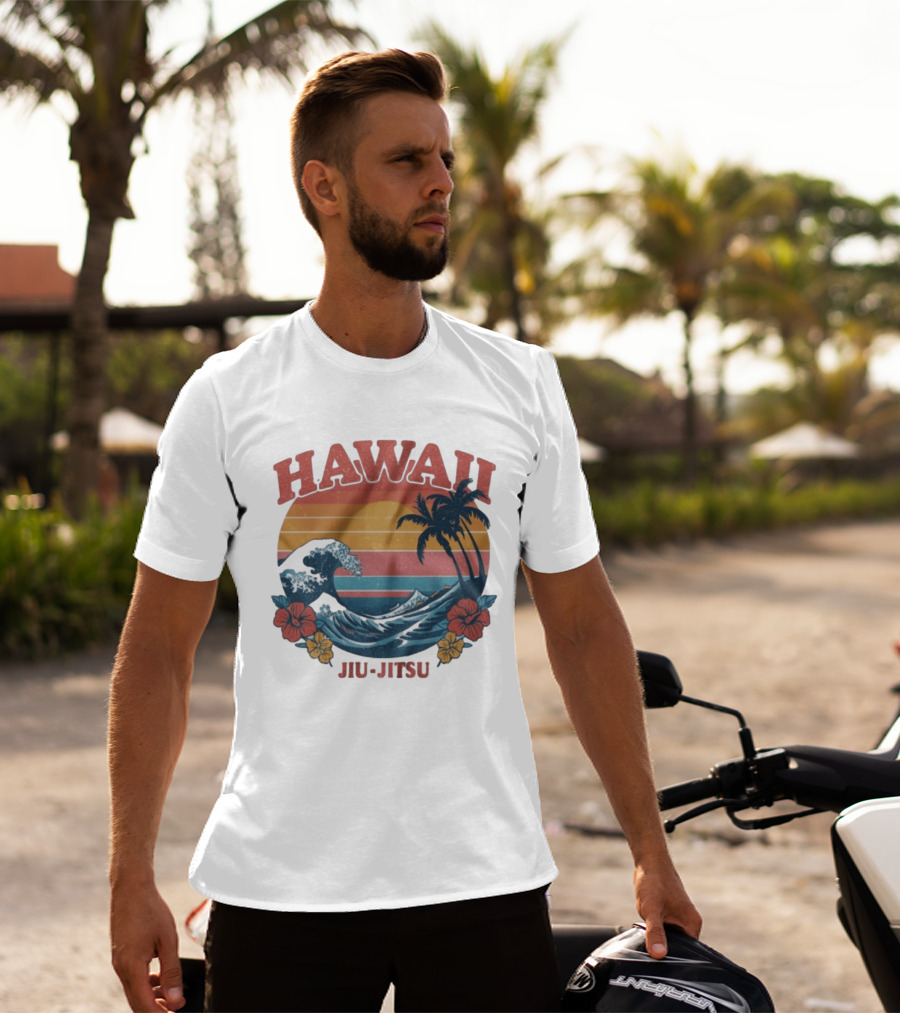 Hawaii Jiu Jitsu Vintage Surf And Palm Trees T-Shirt