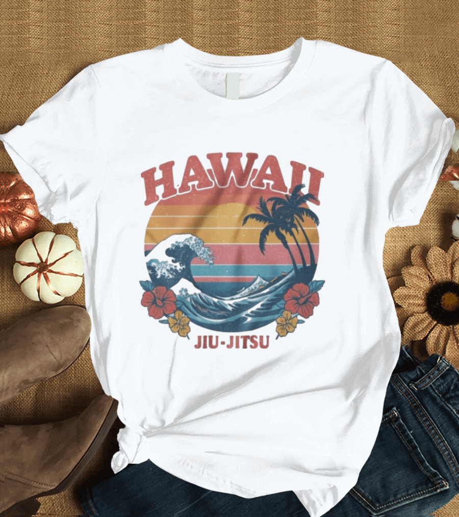 Hawaii Jiu Jitsu Vintage Surf And Palm Trees T-Shirt