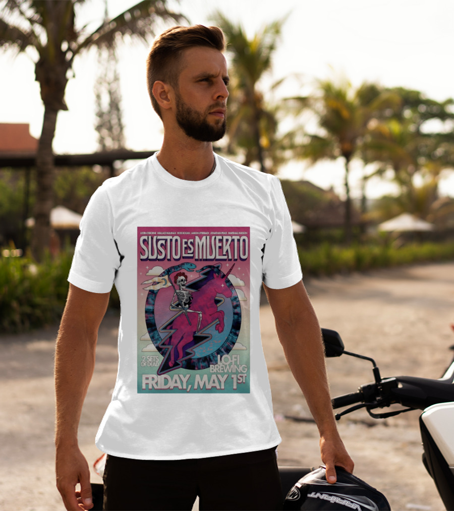 Susto Es Muerto Lofi Brewing May 1st Skeleton Riding Pegasus T-Shirt