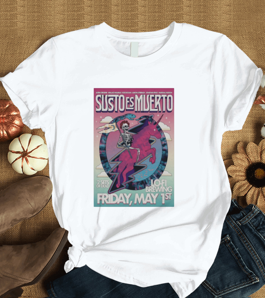 Susto Es Muerto Lofi Brewing May 1st Skeleton Riding Pegasus T-Shirt