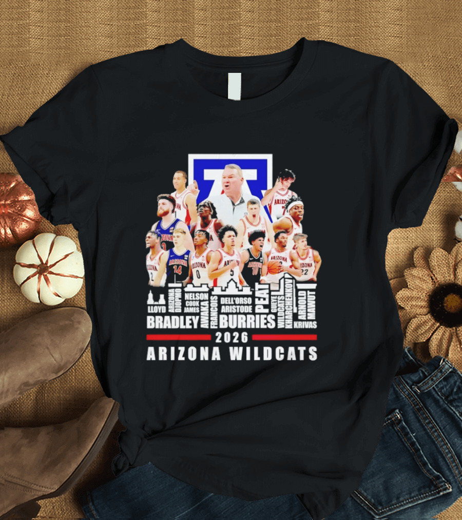 Arizona Wildcats Men's Basketball Coach And Players Final Four 2026 City Skyline Bradley Druries T-Shirt